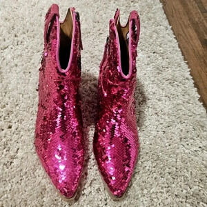 NWT Dingo Boots Leather Cowgirl Pink Fuschia Sequins embellished size 8.5